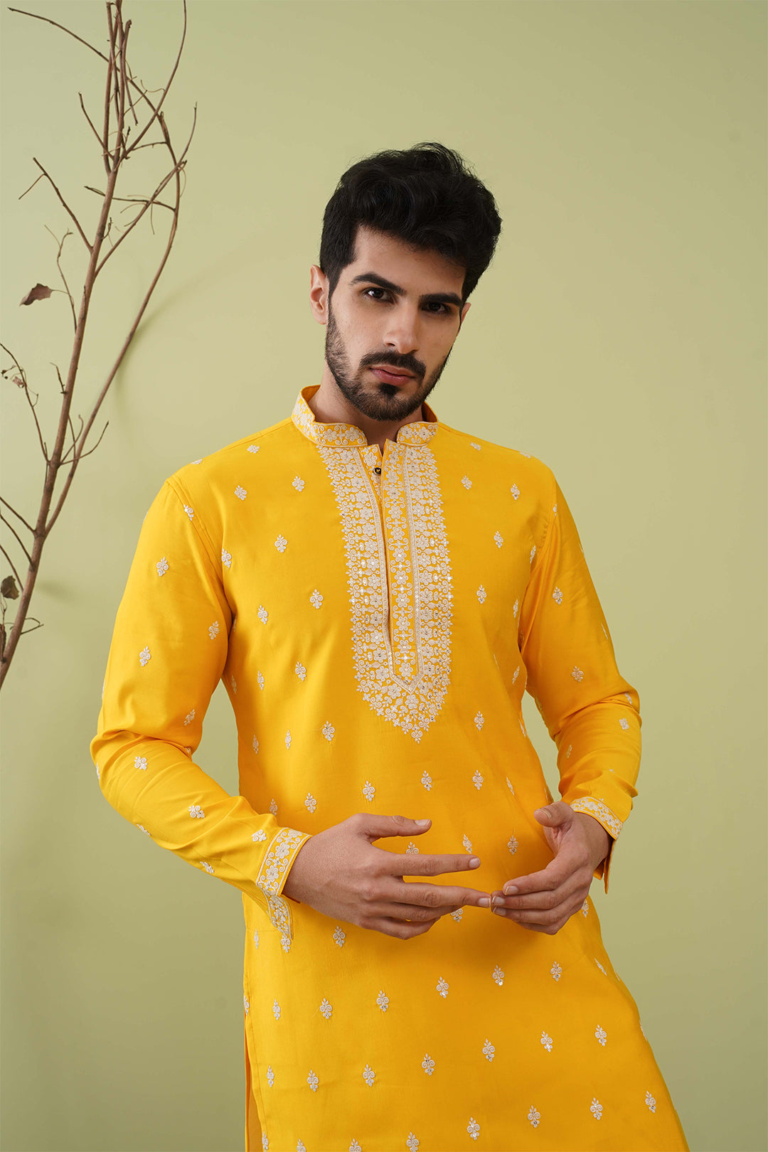 Neck work Haldi kurta set - The Absolute House Of Design 