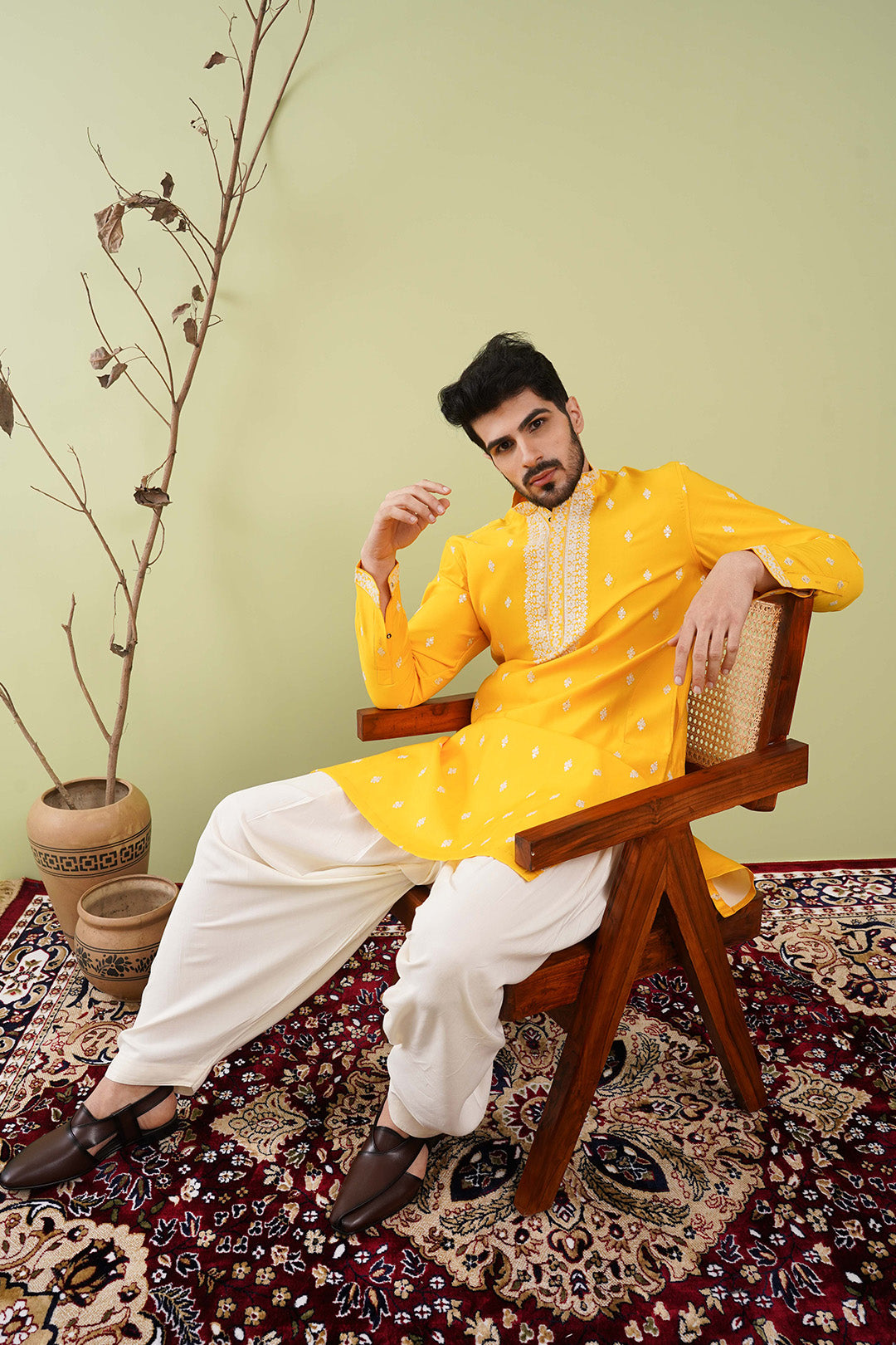 Neck work Haldi kurta set