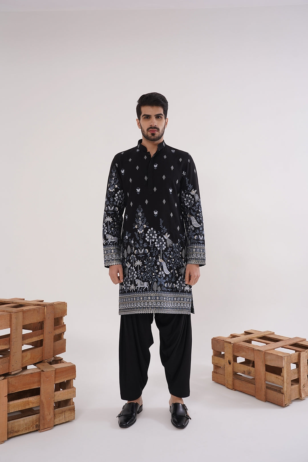 Blue & Black Threadwork Kurta Set