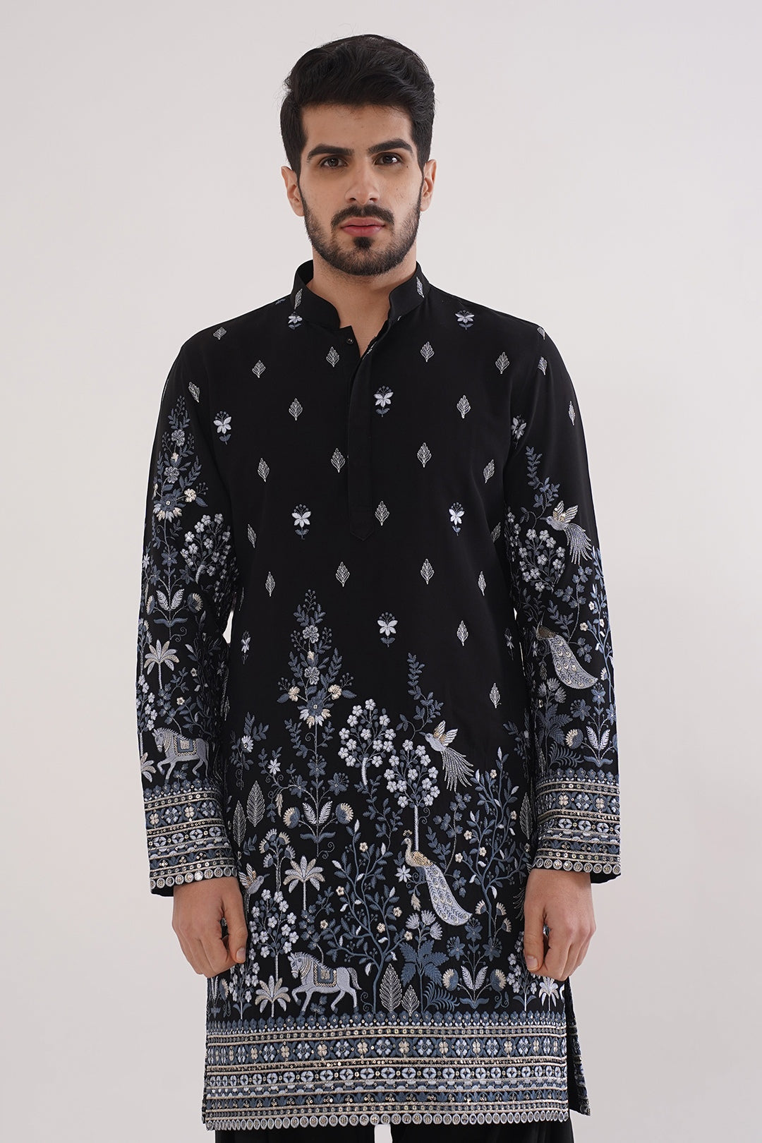 Blue & Black Threadwork Kurta Set