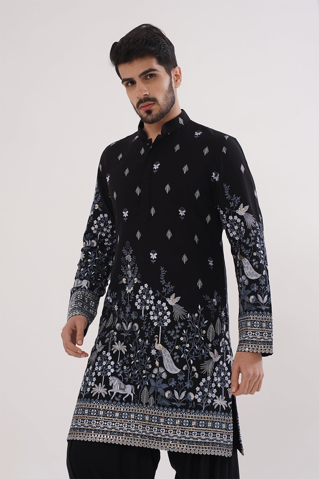 Blue & Black Threadwork Kurta Set