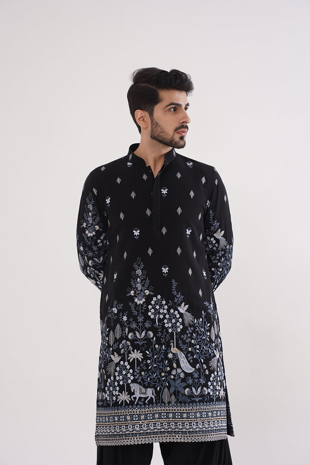 Blue & Black Threadwork Kurta Set