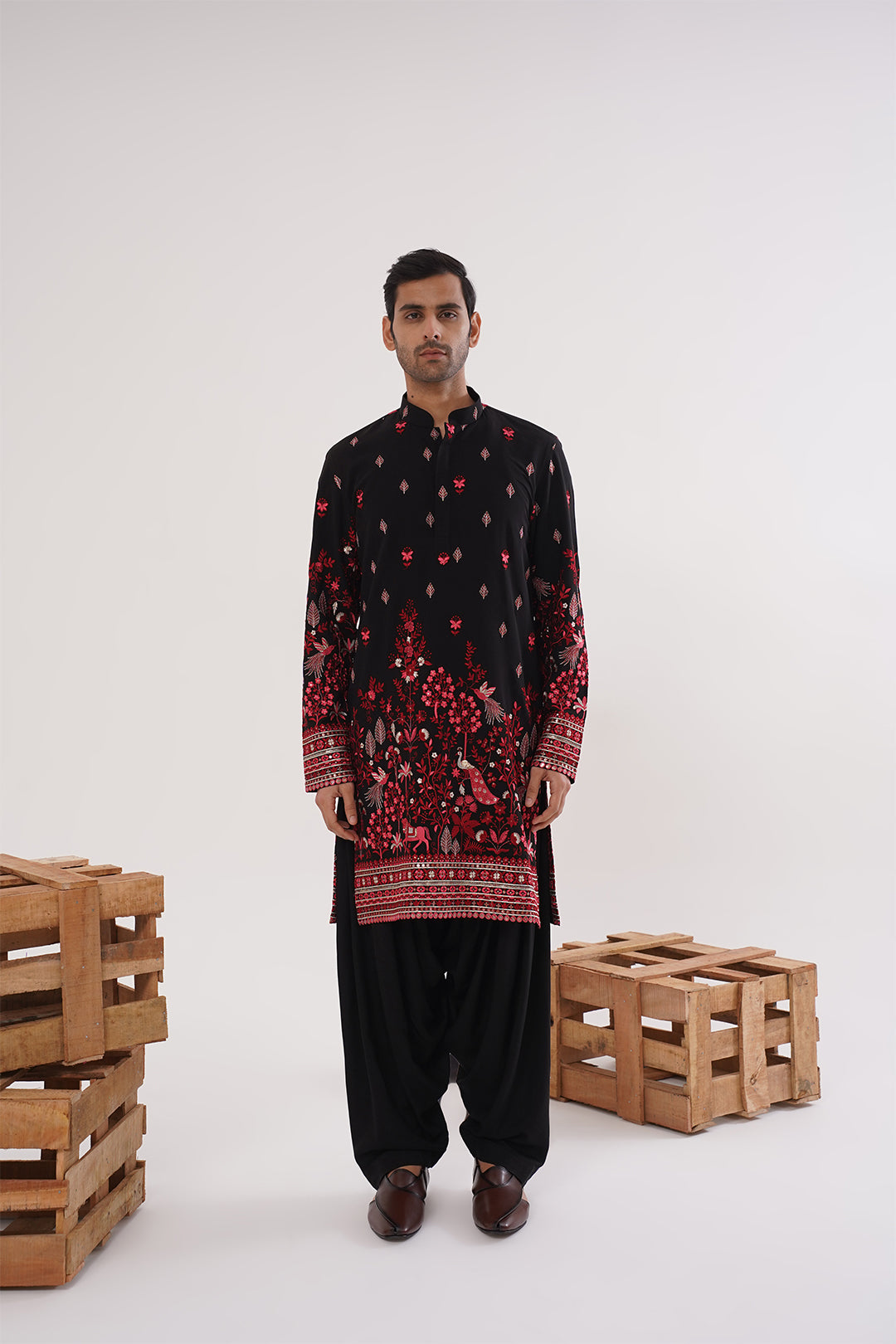 Red & Black Embroidery Kurta Set