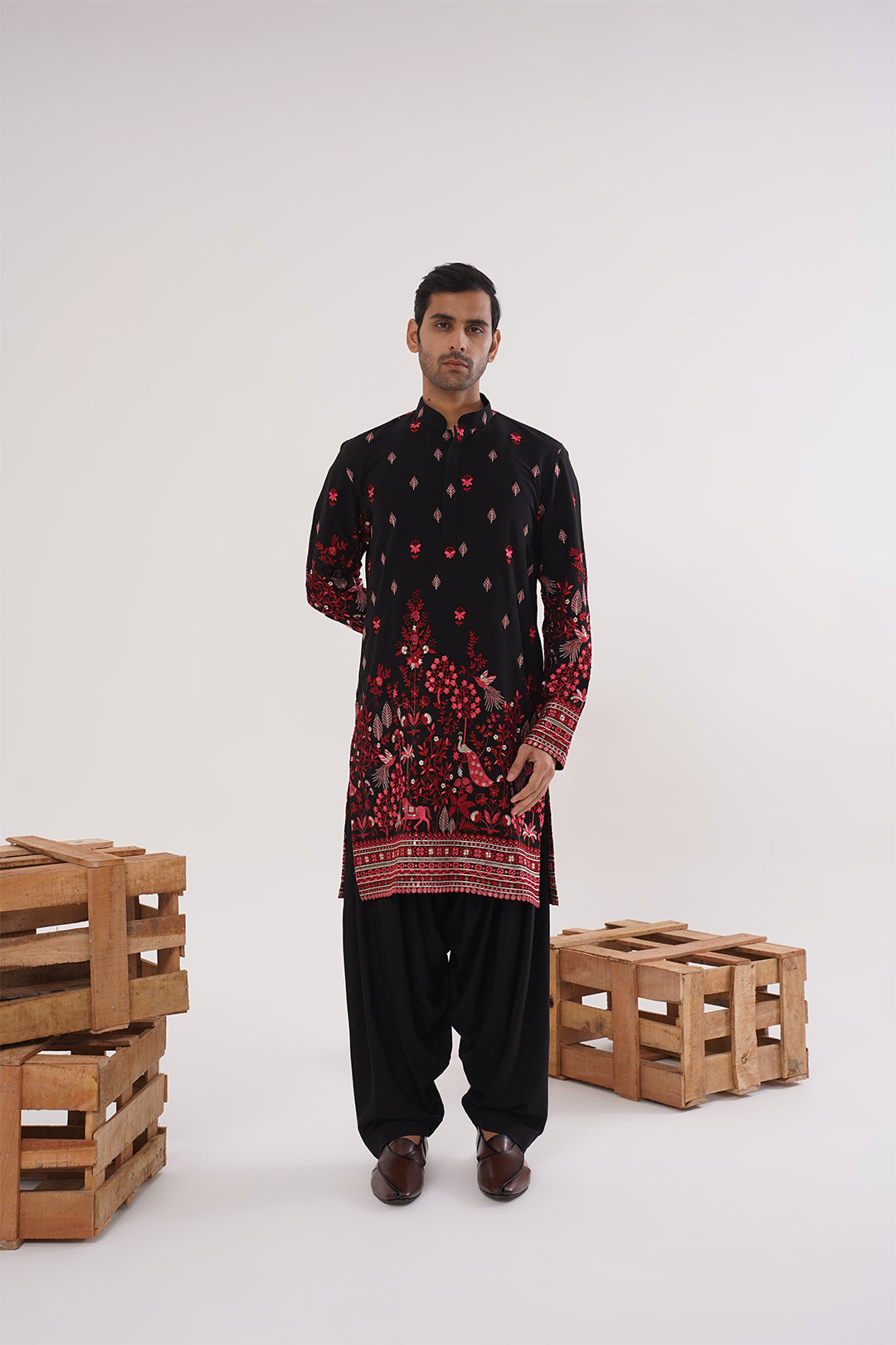 Red & Black Embroidery Kurta Set