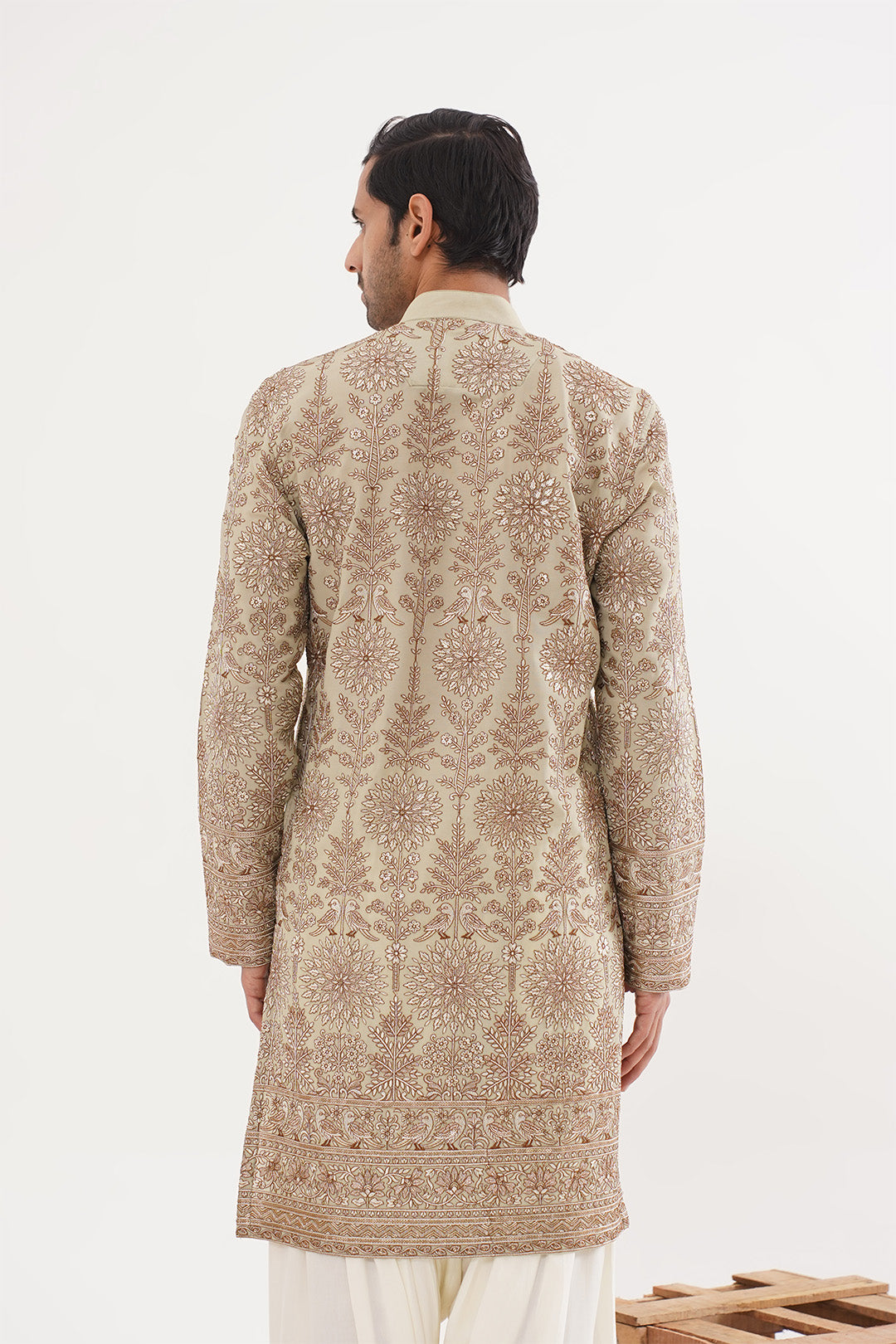 Mehandi Green Kurta with Golden threadwork embroidery