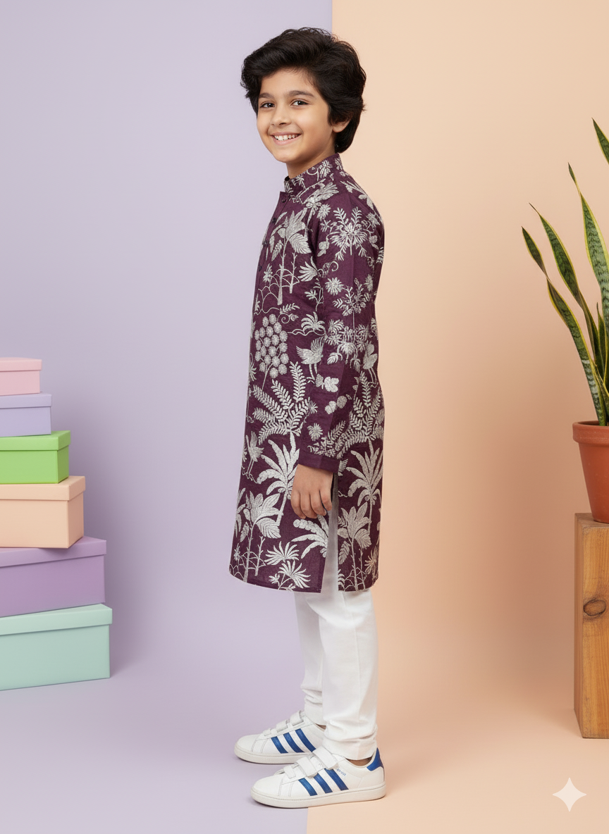 Purple motif kurta set