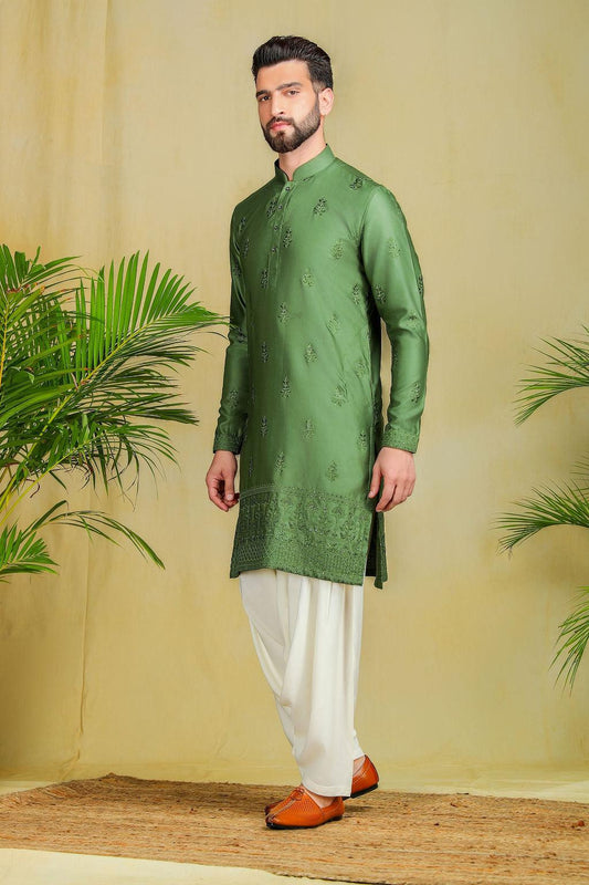 Olive green Pathani Set